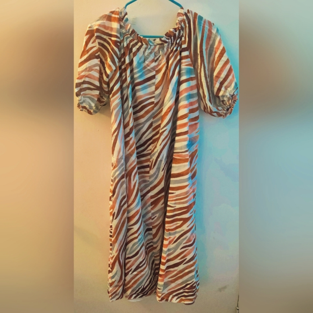 Ann Taylor Zebra Stripe Boatneck Midi Dress XSP Petite Moroccan Spice